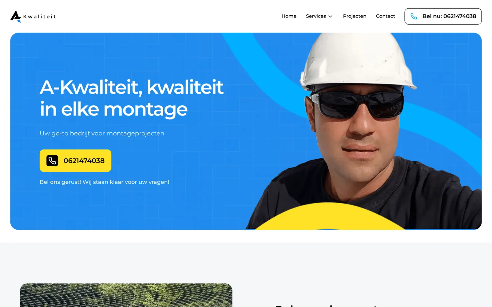 De homepage van a-kwaliteitmontage.nl, ontworpen en gebouwd door Naltex